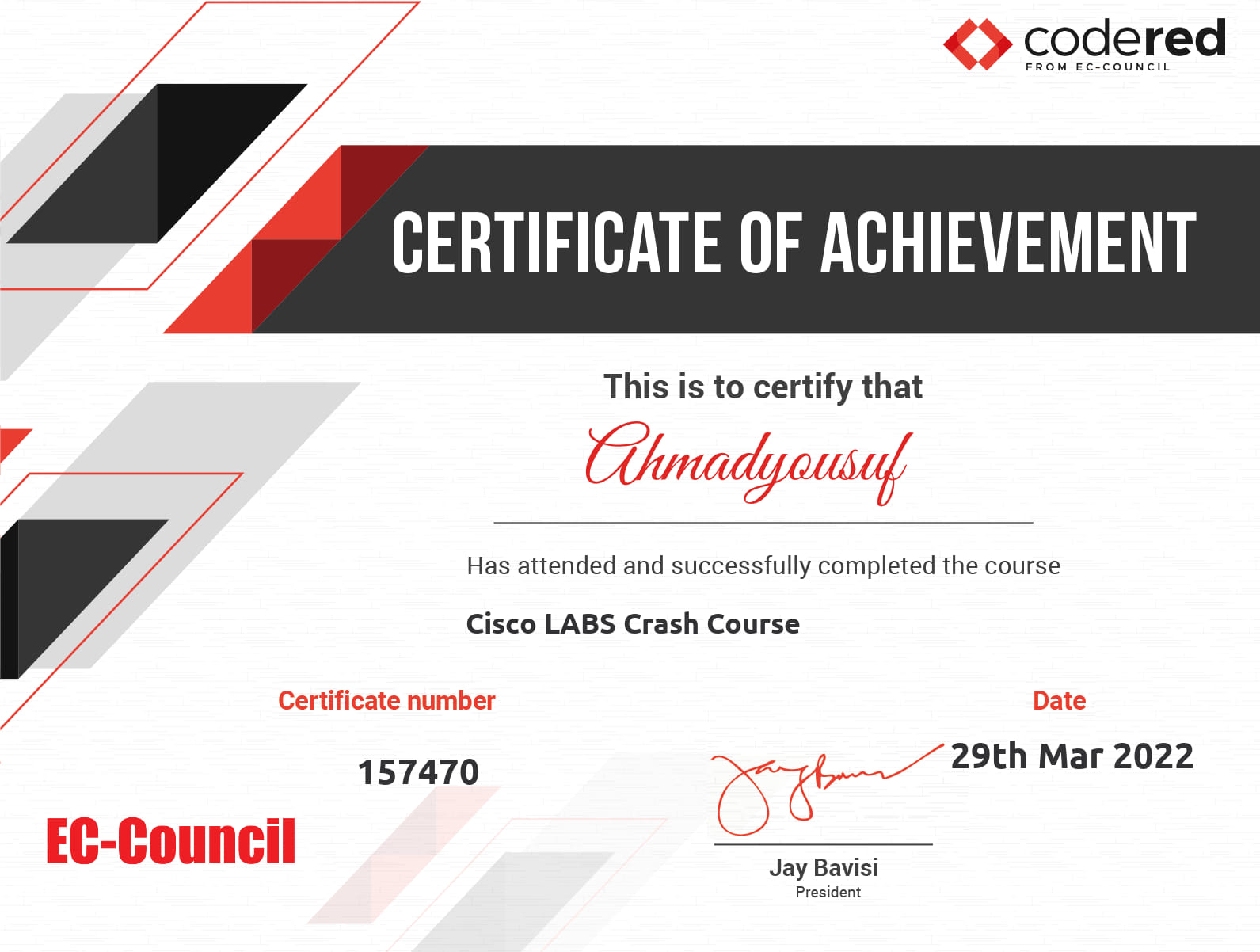 Cisco Labs Crash Course certificate